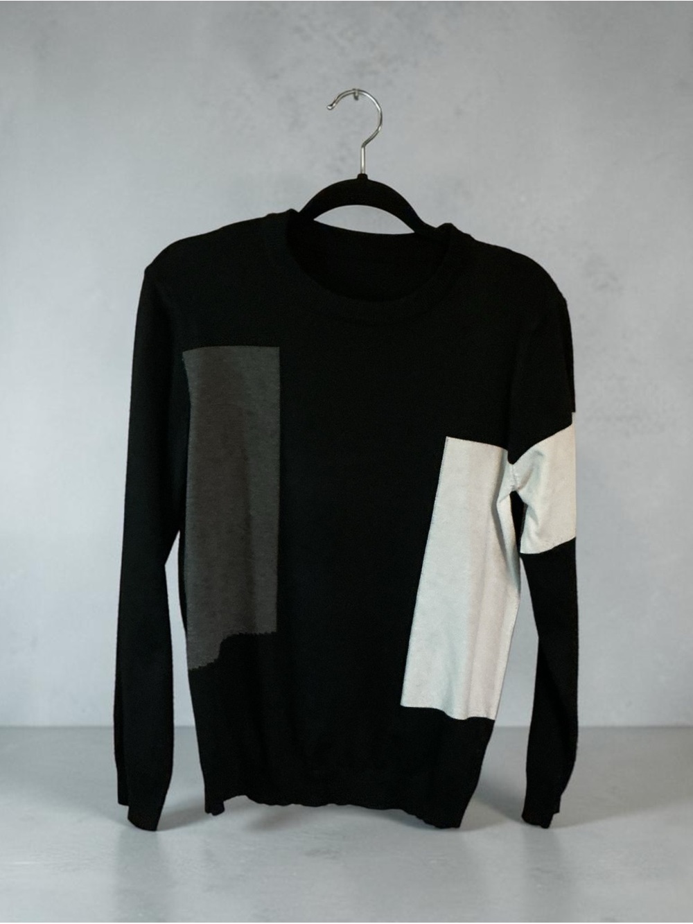 NFINITY Black Crewneck Sweater with Gray and White Panels
